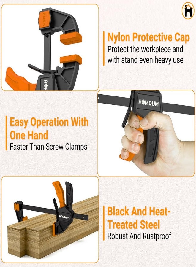 Homdum مشبك قضيب Homdum Quick Grip لأعمال النجارة، مشبك سقاطة من النوع F قابل للتحرير بيد واحدة، مقاس مناسب لأعمال النجارة (ديلي، 6 بوصات). - Image 5